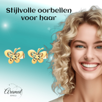 Goudkleurige open vlinder oorstekers 10x8 mm -