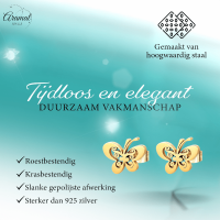 Goudkleurige open vlinder oorstekers 10x8 mm -