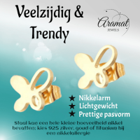 Goudkleurige vlinder oorstekers 9x8 mm -