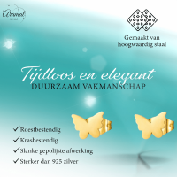Goudkleurige vlinder oorstekers 11x8 mm -