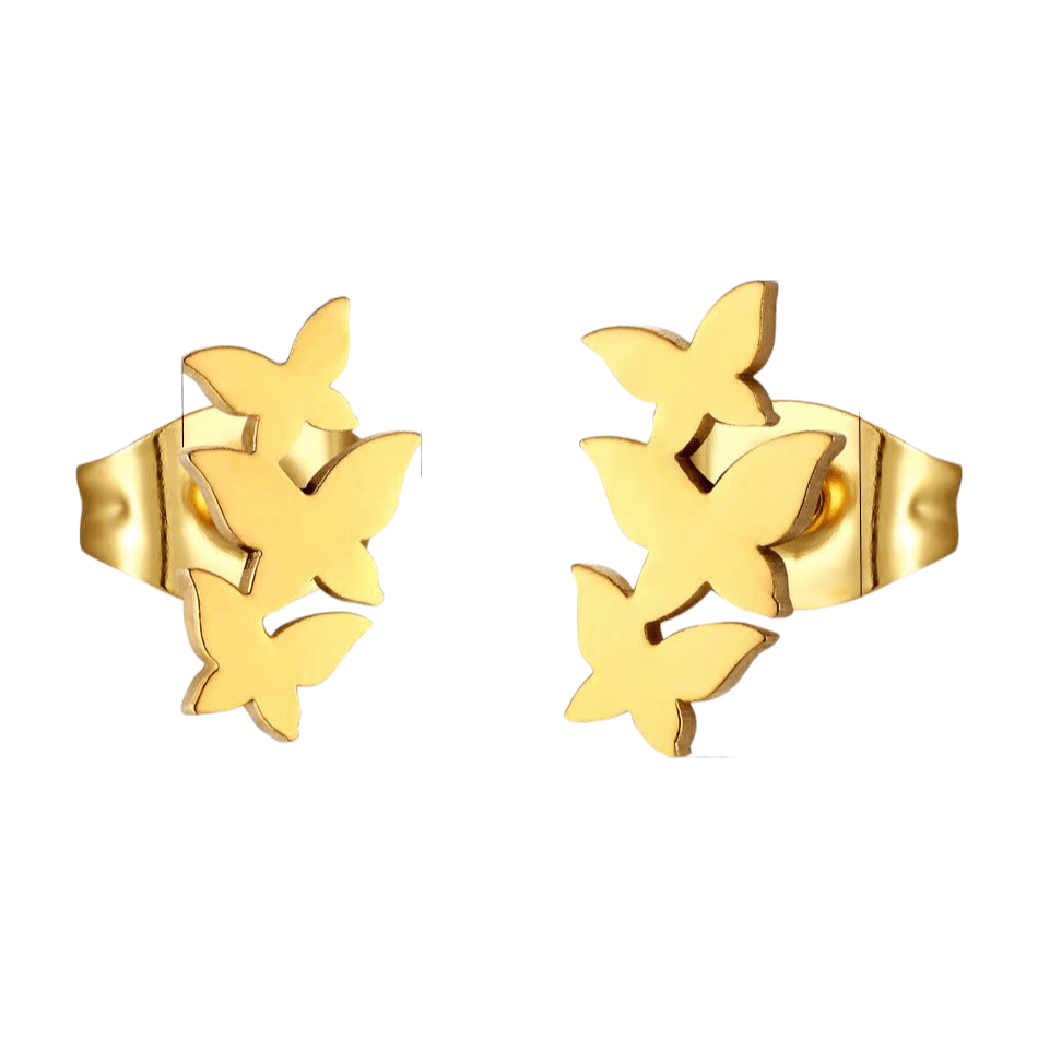 Goudkleurige vlinder oorstekers 10x6 mm -