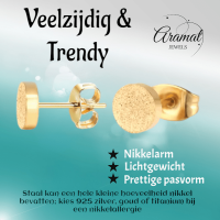 Goudkleurige sandblasted oorstekers 7mm -