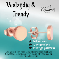 Rosekleurige Ronde Oorstekers RVS 8mm -