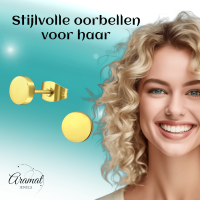 Goudkleurige Ronde Oorstekers RVS 7mm -