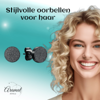 Zwarte Stalen Oorstekers Mat 8mm -