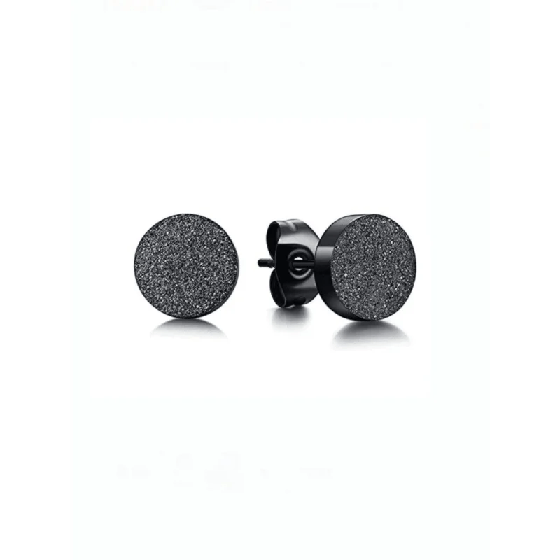 Zwarte RVS Oorstekers Mat 7mm Sandblasted -