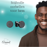 Zwarte RVS Oorstekers Mat 7mm Sandblasted -