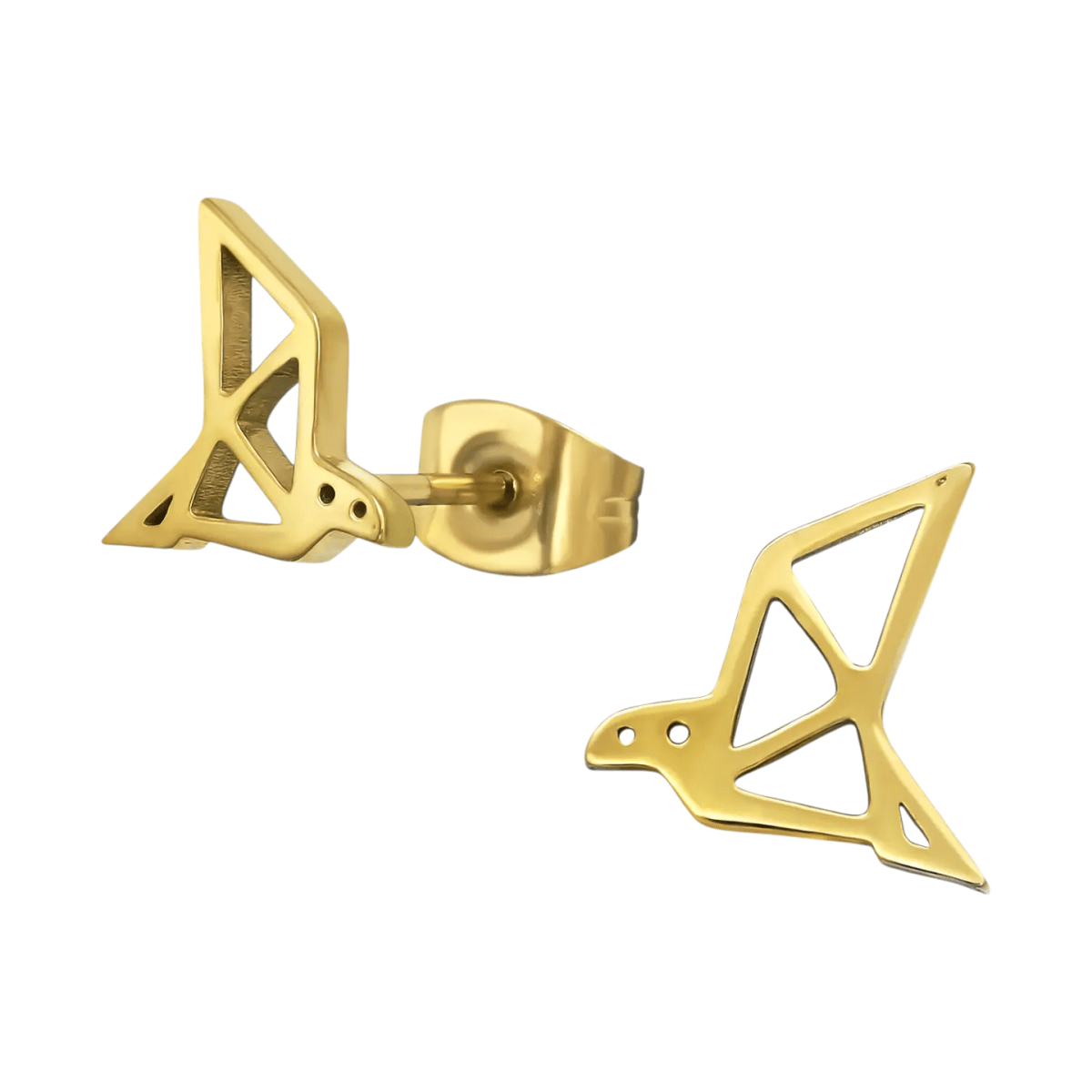 RVS Goudkleurige Vogel Oorbellen Origami -