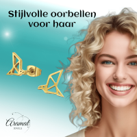 RVS Goudkleurige Vogel Oorbellen Origami -