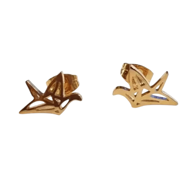 Goudkleurige Vogel Oorbellen Origami 9mm -