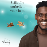 Goudkleurige Vogel Oorbellen Origami 9mm -