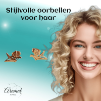 Goudkleurige Vogel Oorbellen Origami 9mm -