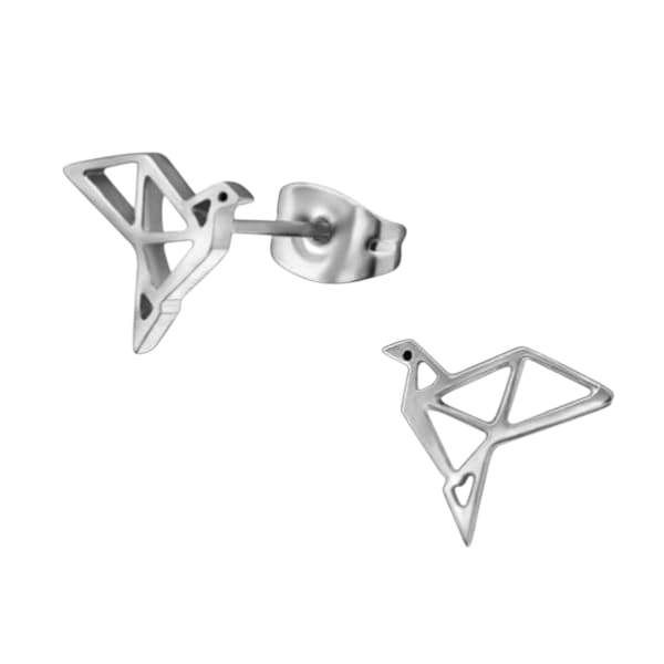 Zilverkleurige Vogel Oorbellen Origami 9mm RVS -