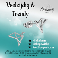 Zilverkleurige Vogel Oorbellen Origami 9mm RVS -