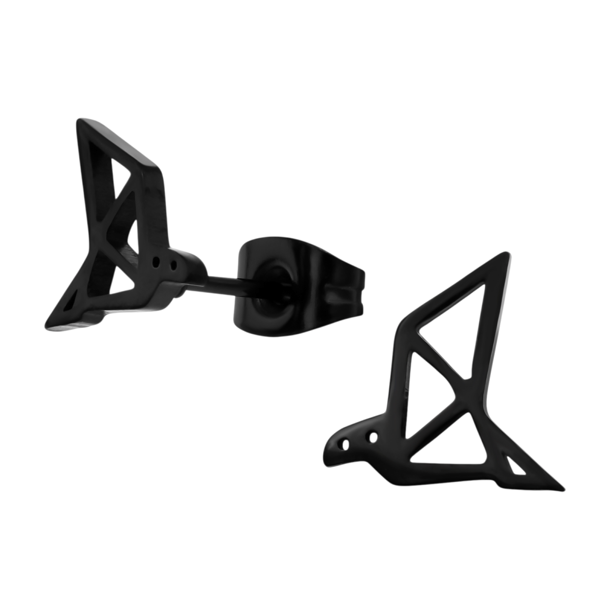 Zwarte Oorbellen Vogel Origami 9mm RVS -
