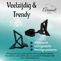 Zwarte Oorbellen Vogel Origami 9mm RVS -