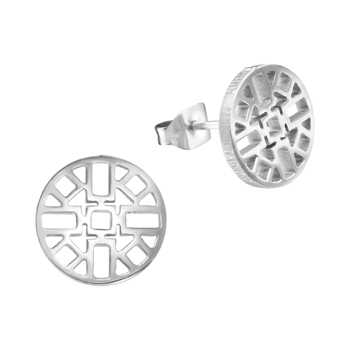 Zilverkleurige Oorbellen Azteken Motief 10mm -