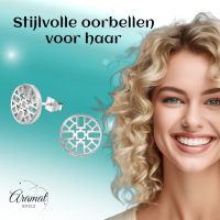 Zilverkleurige Oorbellen Azteken Motief 10mm -
