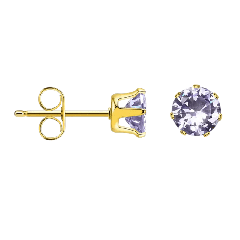 Goudkleurige Zirkonia Oorbellen 5mm Lila -