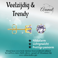 Goudkleurige Zirkonia Oorbellen 5mm Lila -