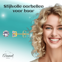 Goudkleurige Zirkonia Oorbellen 5mm Lila -