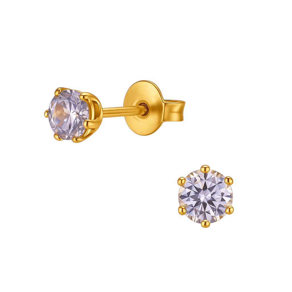 Goudkleurige Zirkonia Oorbellen 4mm Lila -