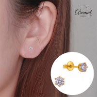 Goudkleurige Zirkonia Oorbellen 4mm Lila -
