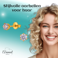 Goudkleurige Zirkonia Oorbellen 4mm Lila -