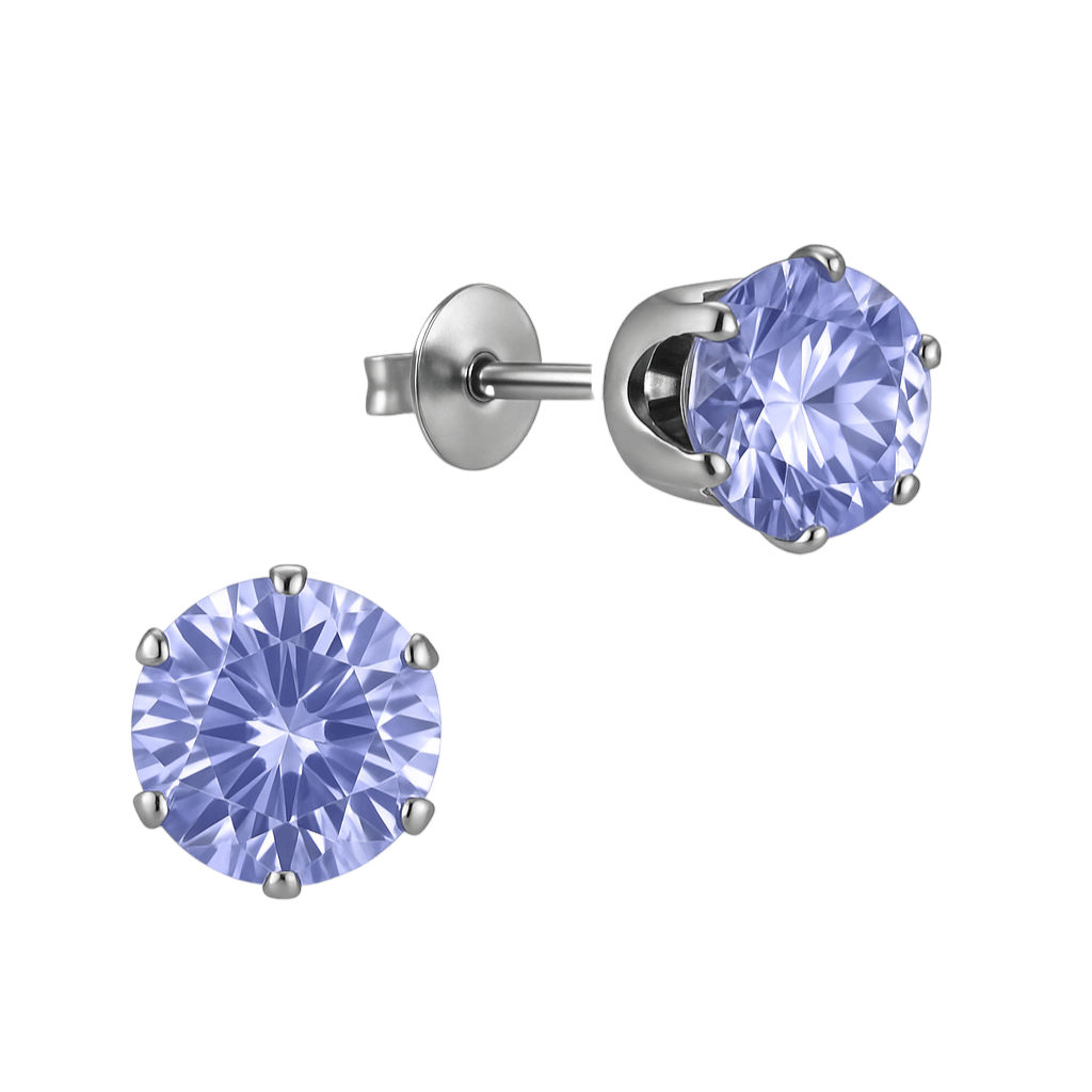 Zilverkleurige Zirkonia Oorbellen 8mm Lila -