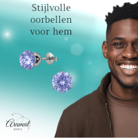 Zilverkleurige Zirkonia Oorbellen 8mm Lila -