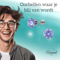 Zilverkleurige Zirkonia Oorbellen 8mm Lila -