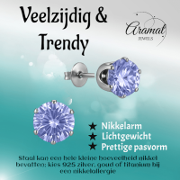 Zilverkleurige Zirkonia Oorbellen 8mm Lila -