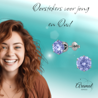 Zilverkleurige Zirkonia Oorbellen 8mm Lila -