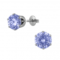 Zilverkleurige Zirkonia Oorbellen 7mm Lila -