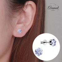 Zilverkleurige Zirkonia Oorbellen 6mm Lila -