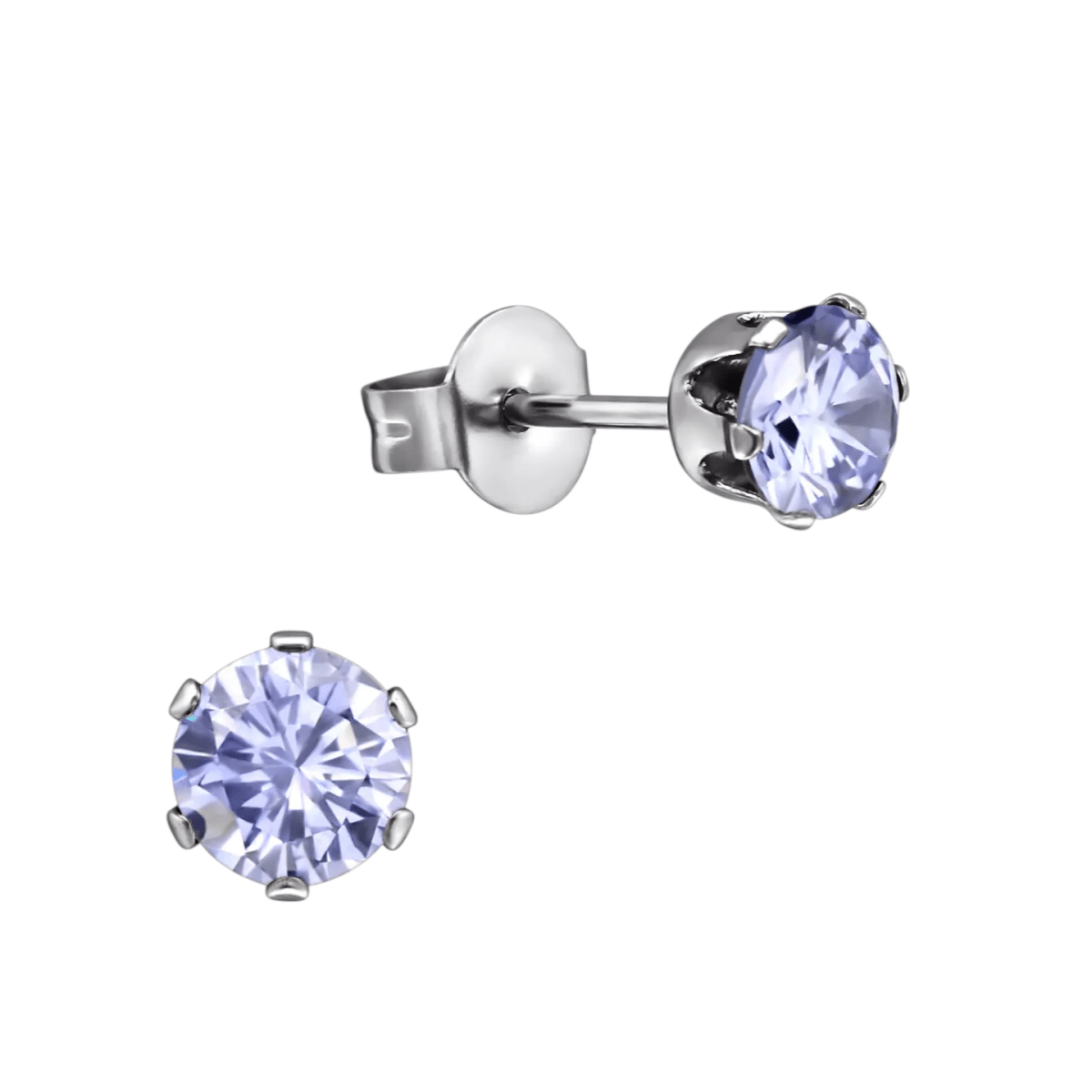 Zilverkleurige Zirkonia Oorbellen 5mm Lila -
