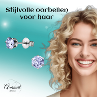 Zilverkleurige Zirkonia Oorbellen 5mm Lila -