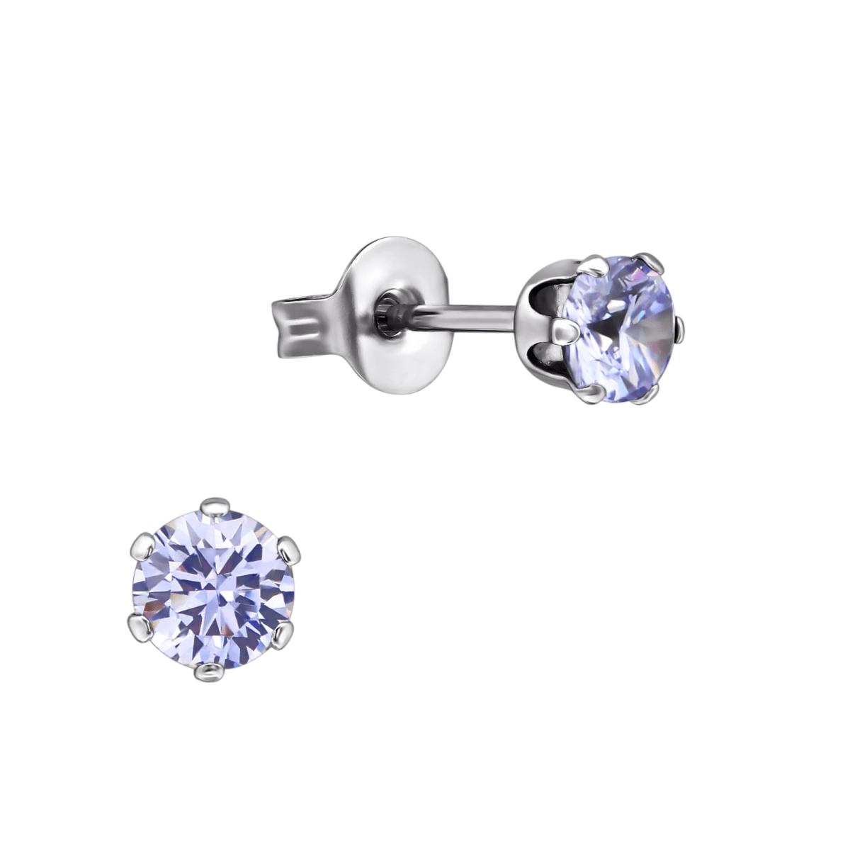 Zilverkleurige Zirkonia Oorbellen 4mm Lila -