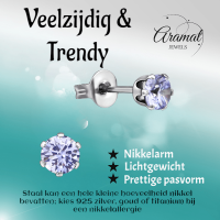 Zilverkleurige Zirkonia Oorbellen 4mm Lila -