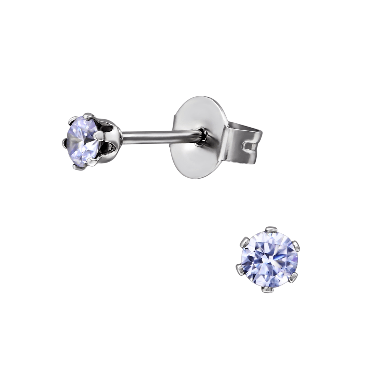 Zilverkleurige Zirkonia Oorbellen 3mm Lila -