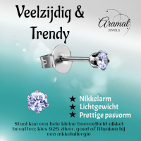 Zilverkleurige Zirkonia Oorbellen 3mm Lila -