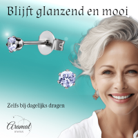Zilverkleurige Zirkonia Oorbellen 3mm Lila -