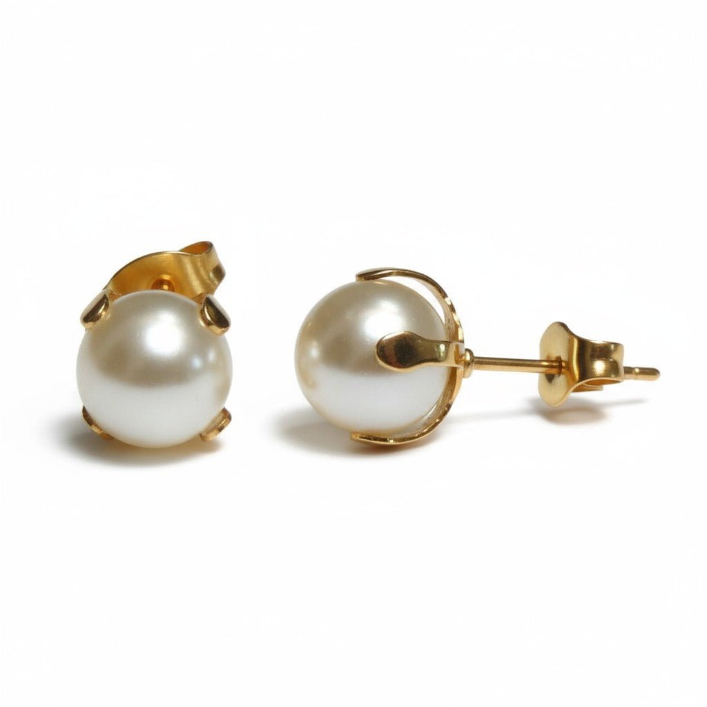 Goudkleurige Stalen Parel Oorbellen 8mm -