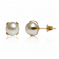Goudkleurige Stalen Parel Oorbellen 8mm -