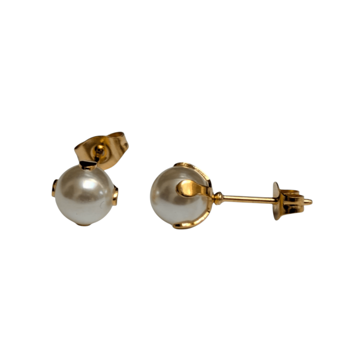 Goudkleurige Stalen Parel Oorbellen 7mm -