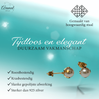Goudkleurige Stalen Parel Oorbellen 7mm -
