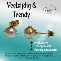 Goudkleurige Stalen Parel Oorbellen 7mm -