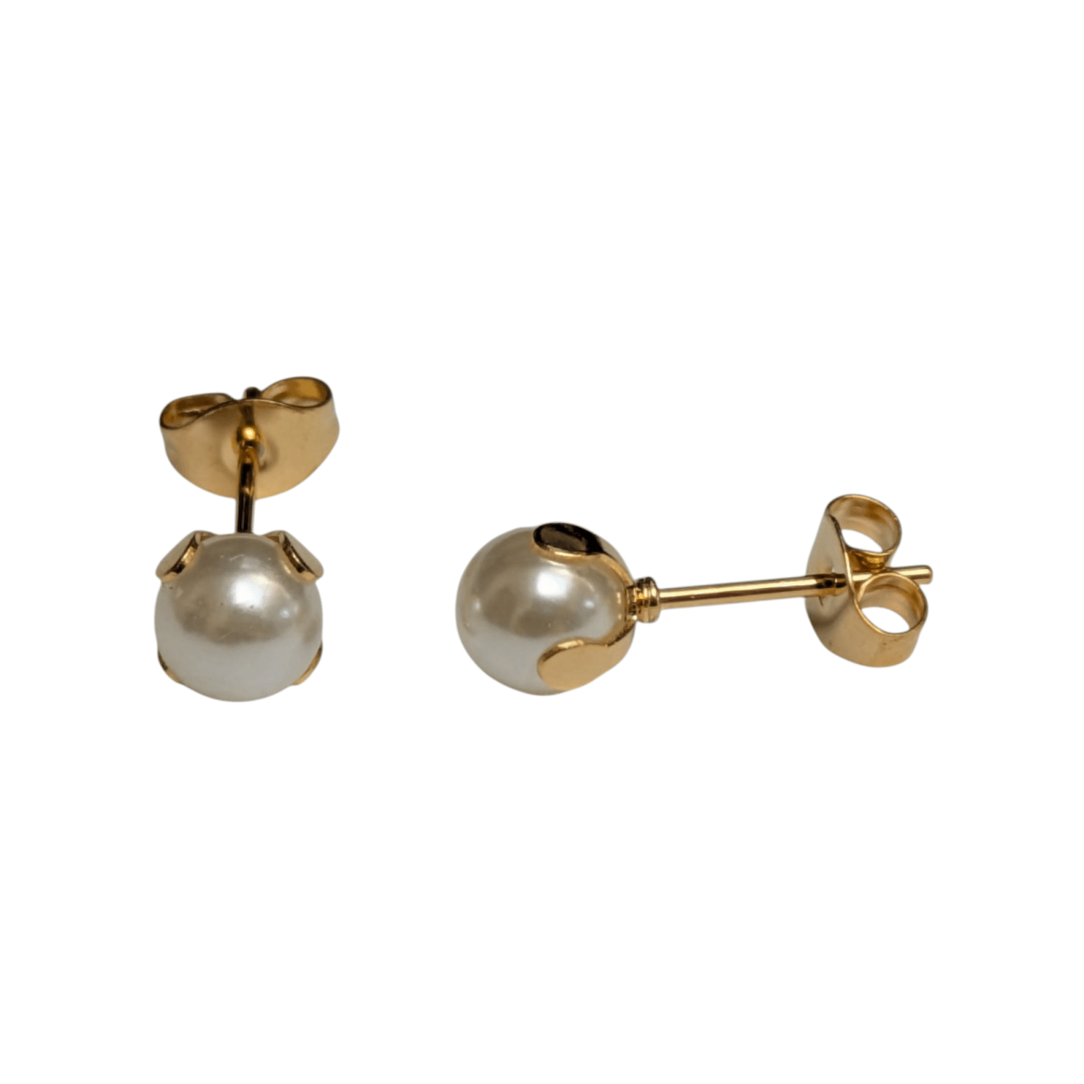 Goudkleurige Stalen Parel Oorbellen 6mm -