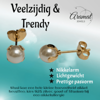 Goudkleurige Stalen Parel Oorbellen 6mm -