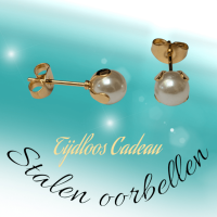 Goudkleurige Stalen Parel Oorbellen 6mm -